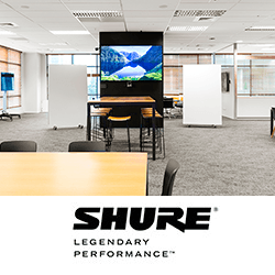 Потолочный микрофонный массив Shure точно захватывает речь в офисе открытой планировки Потолочный микрофонный массив Shure точно захватывает речь в офисе открытой планировки